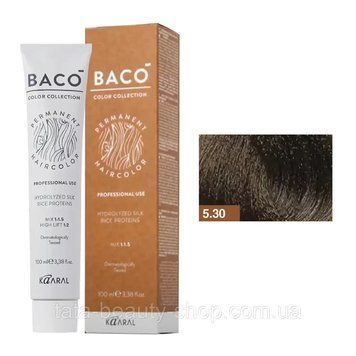 Стойкая крем-краска для волос Kaaral Baco Permanent Hair Color, 100мл 5.30 світлий золотистий каштан 2586964825 фото