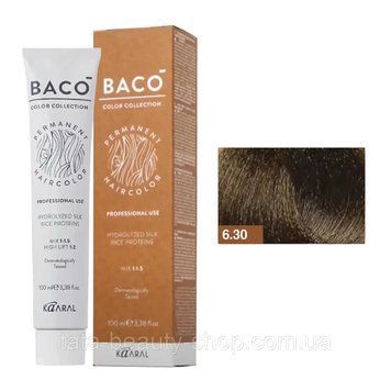 Стойкая крем-краска для волос Kaaral Baco Permanent Hair Color, 100мл 6.30 білявий темний золотистий 2586965149 фото