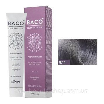 Стойкая крем-краска для волос Kaaral Baco Permanent Hair Color, 100мл 8.11 інтенсивний світлий попелястий 2586954967 фото