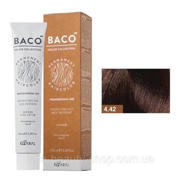 Стойкая крем-краска для волос Kaaral Baco Permanent Hair Color, 100мл 4.42 каштановий з мідно-фіолетовим відливом 2586967188 фото