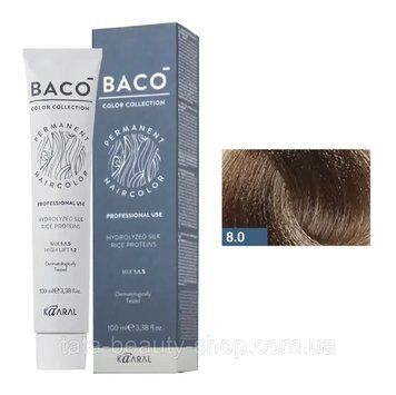 Стойкая крем-краска для волос Kaaral Baco Permanent Hair Color, 100мл 8.0 світлий блондин 2586942460 фото