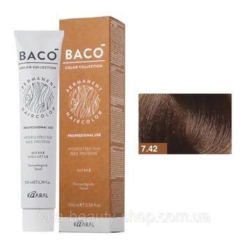 Стойкая крем-краска для волос Kaaral Baco Permanent Hair Color, 100мл 7.42 русяво-мідний фіолет 2586967288 фото