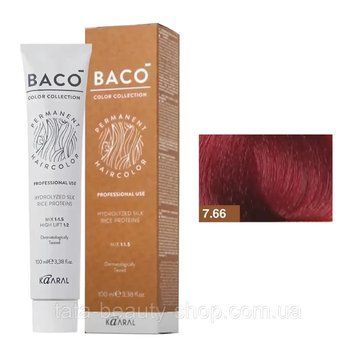 Стойкая крем-краска для волос Kaaral Baco Permanent Hair Color, 100мл 7.66 русяво-рудий інтенсив 2586967434 фото