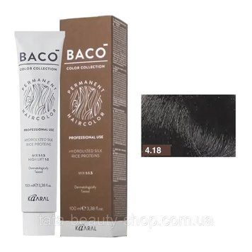 Стойкая крем-краска для волос Kaaral Baco Permanent Hair Color, 100мл 4.18 коричневий попелясто-каштановий 2586967620 фото