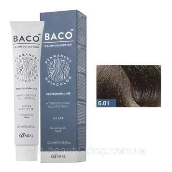 Стойкая крем-краска для волос Kaaral Baco Permanent Hair Color, 100мл 6.01 темний натурально-попелястий 2586944632 фото