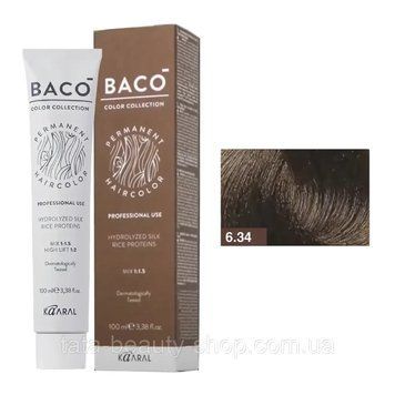 Стойкая крем-краска для волос Kaaral Baco Permanent Hair Color, 100мл 6.34 темний золотисто-мідний блонд 2586968585 фото