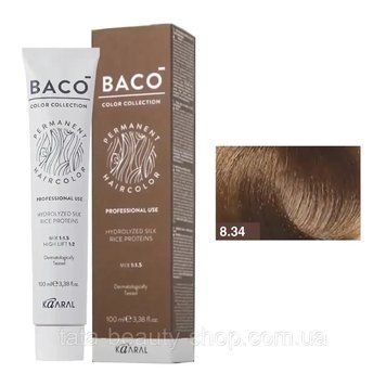 Стойкая крем-краска для волос Kaaral Baco Permanent Hair Color, 100мл 8.34 світло-русявий золотистий з мідним 2586968814 фото