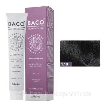 Стойкая крем-краска для волос Kaaral Baco Permanent Hair Color, 100мл 1.10 синьо-чорний 2586953596 фото