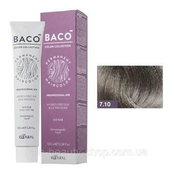 Стойкая крем-краска для волос Kaaral Baco Permanent Hair Color, 100мл 7.10 попелястий блондин 2586953708 фото