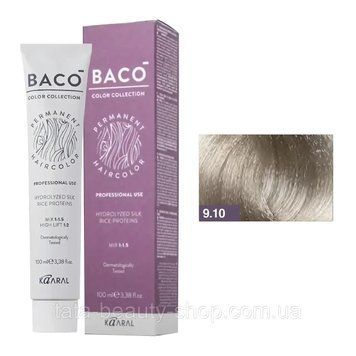 Стойкая крем-краска для волос Kaaral Baco Permanent Hair Color, 100мл 9.10 світлий попелястий блонд 2586954253 фото